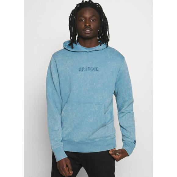 Nike Blue Bleach Washed Embroidered Hoodie Size LG Streetwear Casual Comfy - Picture 1 of 10